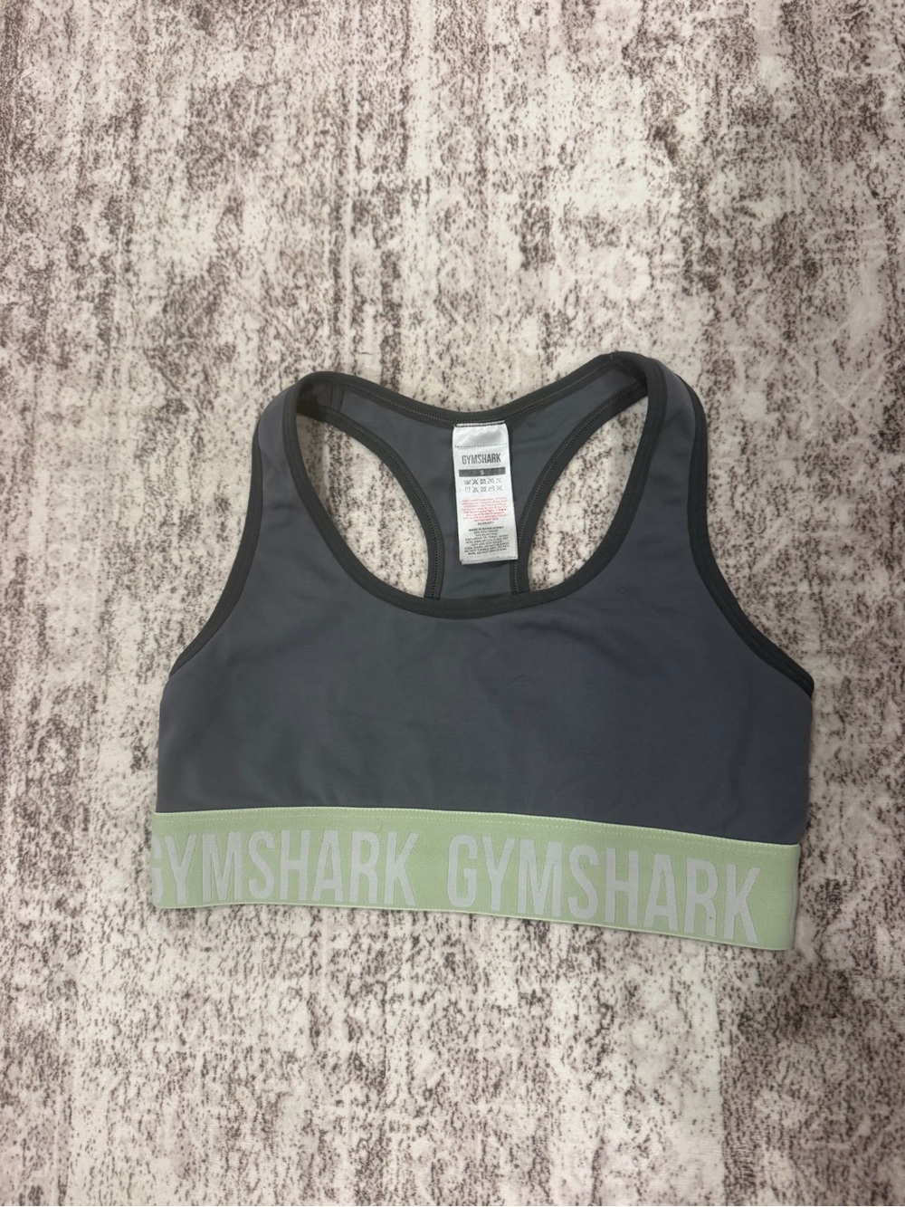 Gymshark Charcoal Sports Bra with Light Green Logo Band